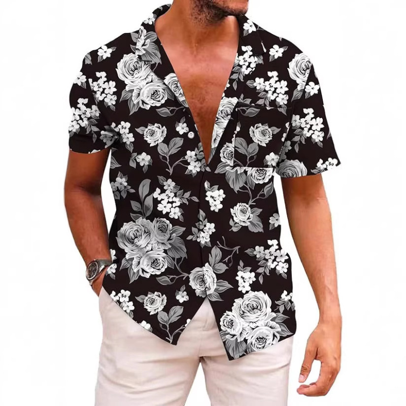 New Foreign Trade Shirts, Casual Short-Sleeved Printed Shirts, Beach Hawaiian Men's Clothing, Skull Tops, Cross-Border Amazon