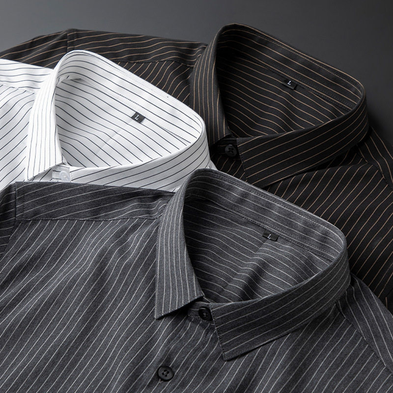 2024 Neues, gestreiftes, langärmeliges, leichtes, bügelfreies, professionelles, lässiges Herrenhemd_voghion.com