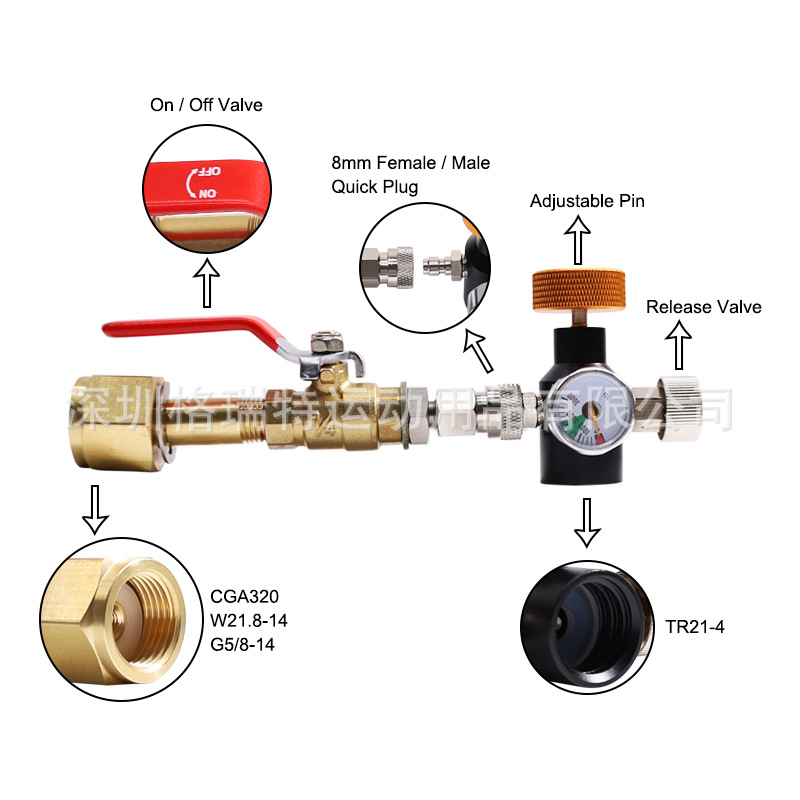 跨境sodastream充气接头苏打ASA气瓶充气阀泄气开关3000psi压力表
