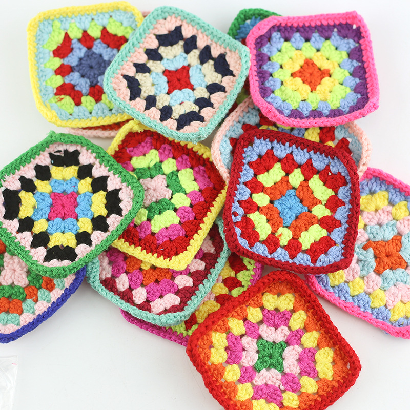 Granny square handmade crochet colorful square flower piece clothing pocket piece coaster bag tablecloth DIY jewelry