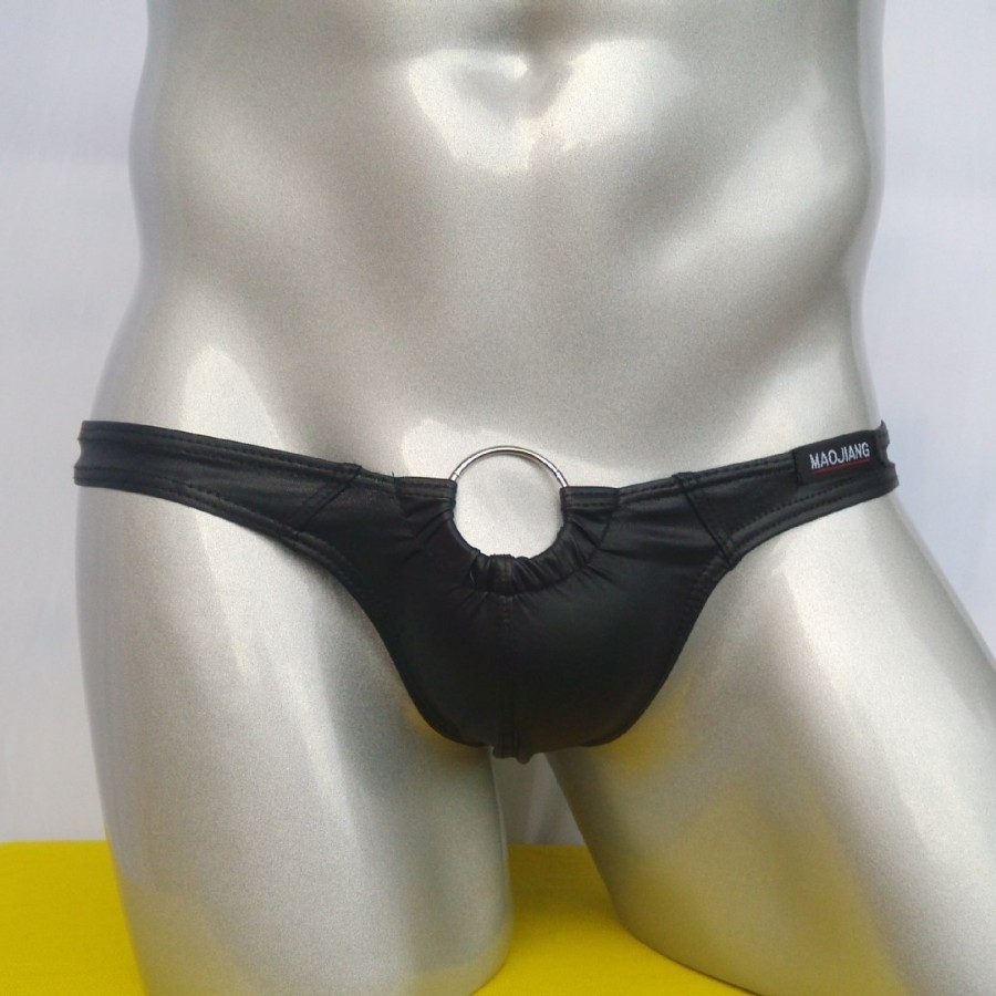 Amazon wholesale cat will foreign trade men's underwear imitation leather ring patent leather PU thong T pants underwear
