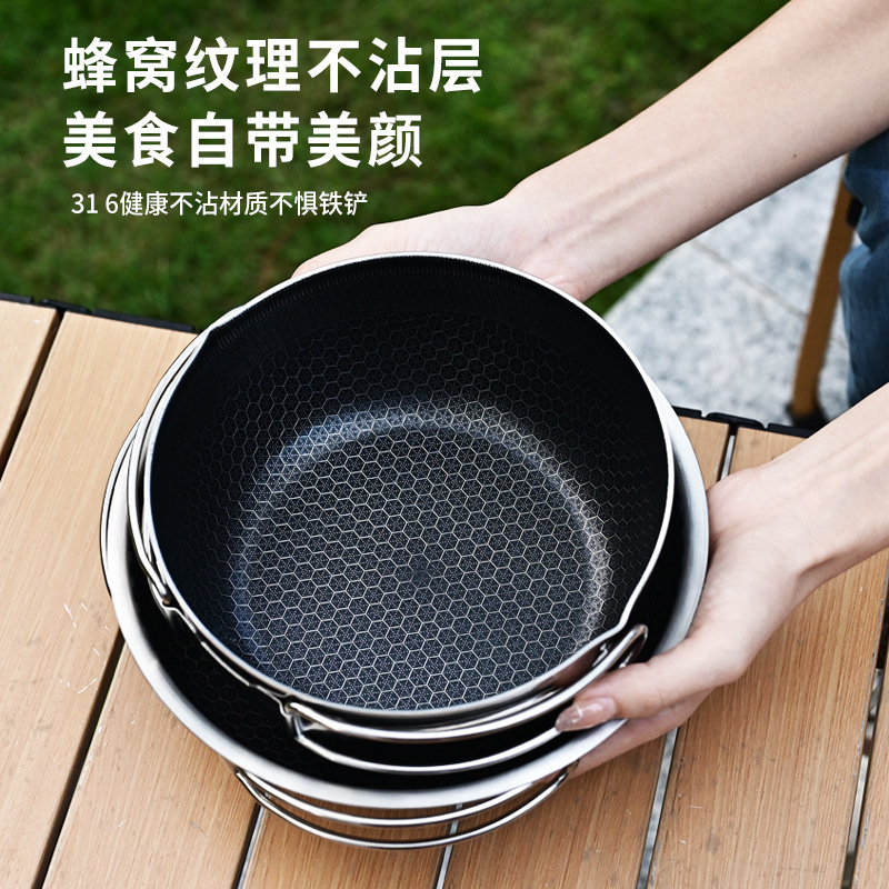 Ollas al aire libre utensilios de cocina para acampar portátil camping 316 wok de acero inoxidable mango antiadherente wok plegable pequeño