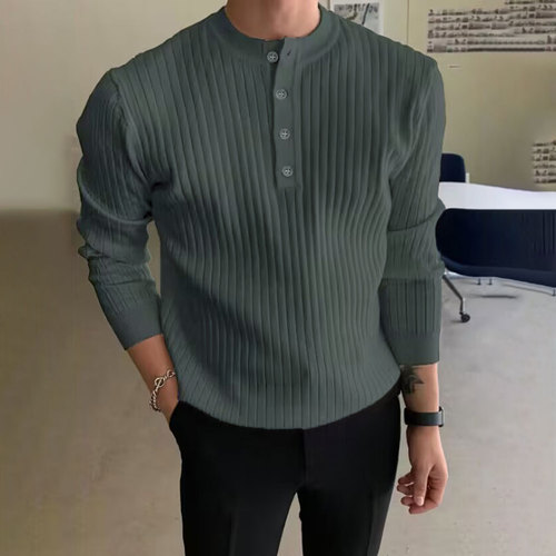 Men's half turtleneck button sweater men's autumn and winter sweater casual pullover long-sleeved knitted sweater