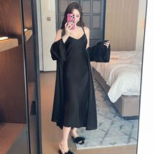 睡袍女秋冬长款洋气时尚显瘦性感纯欲睡衣带胸垫吊带睡裙家居服