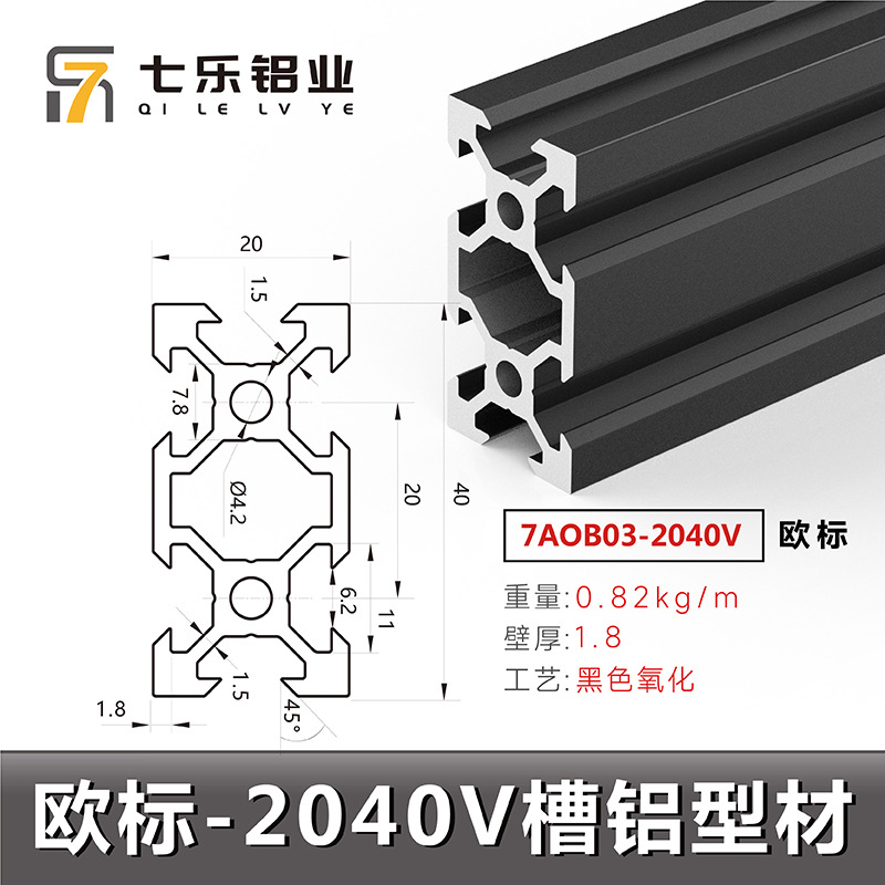 Estándar europeo 2040v * 0,82 negro 1 metro