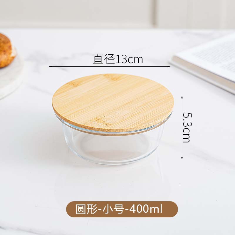 Fabricante al por mayor caja de vidrio para horno microondas con tapa de bambú y madera, caja de almuerzo de almacenamiento en refrigerador, tazón de conservación resistente al calor con alto borosilicato