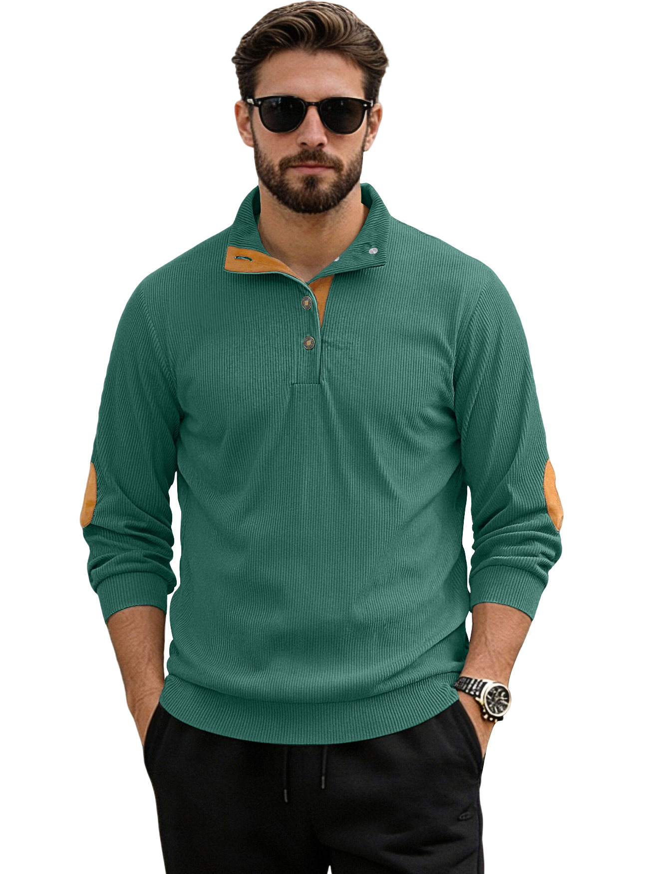 Nuevo cross-border otoño y invierno tamaño europeo cuello de manga larga camisa casual Amazon tejido de terciopelo overhead Henry suéter hombre