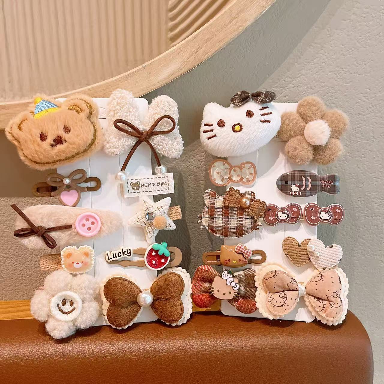 Nuevo otoño y invierno curry Hello Kitty clip para el cabello de gatito niños adorables clip BB para niñas peñas clip para el cabello rotos
