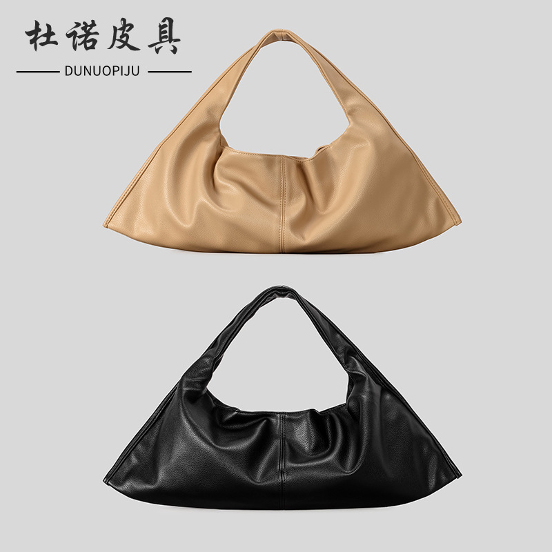 韩系ins风小众设计油蜡软皮慵懒风手提高级感牛角包时尚饺子包女|undefined