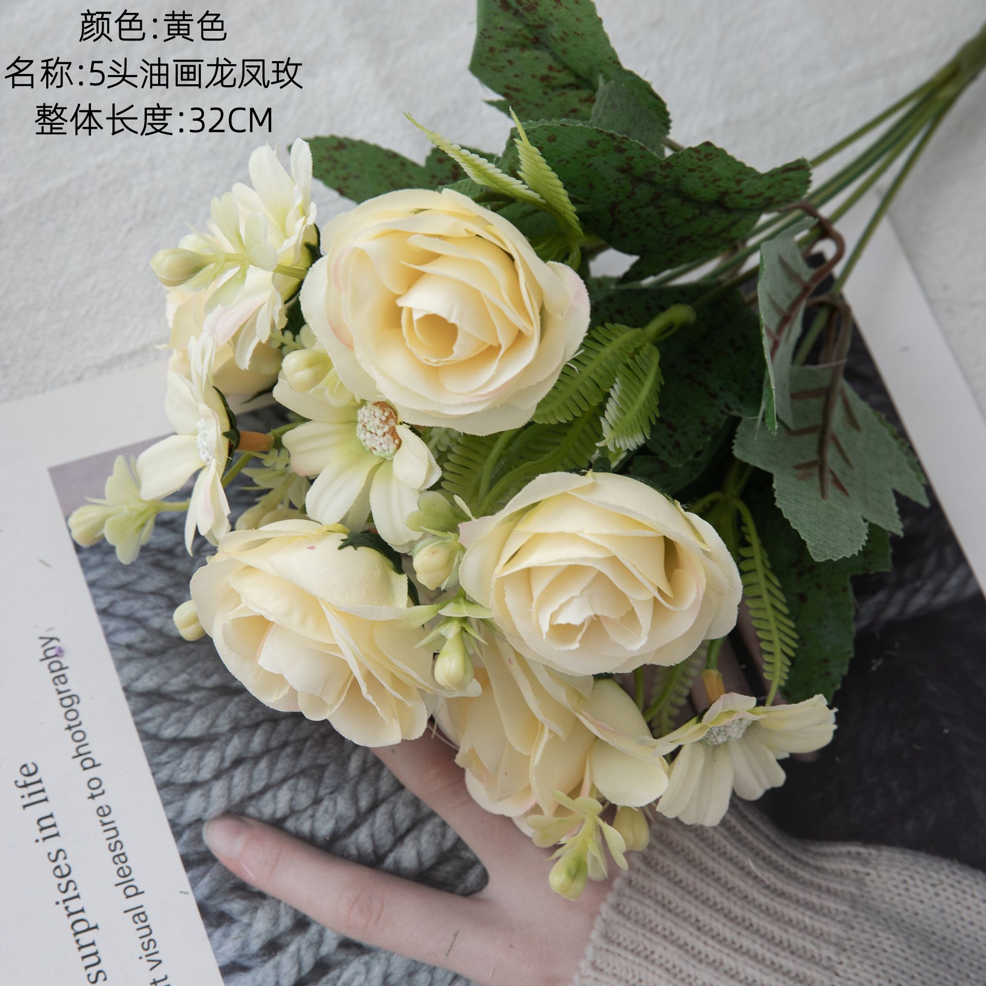 Ramo de rosas, fabricante de flores artificiales, flores falsas, plantas verdes, decoración de bodas, manualidades, flores artificiales portátiles al por mayor para exportación.