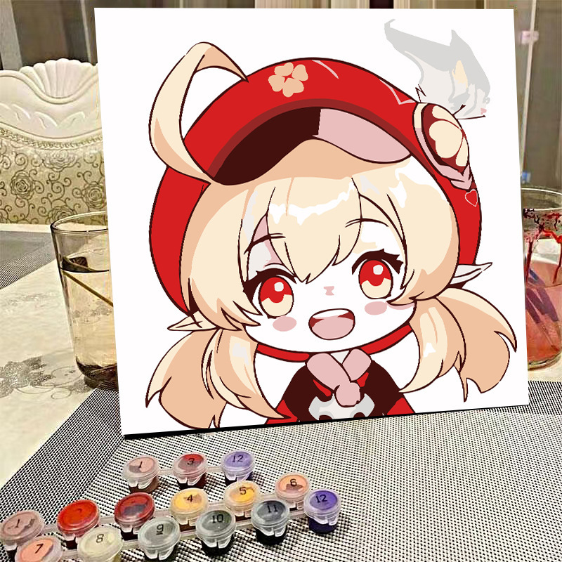 デジタル油絵diyの塗り絵の子供は漫画のアニメを埋めて色を塗ります。|undefined