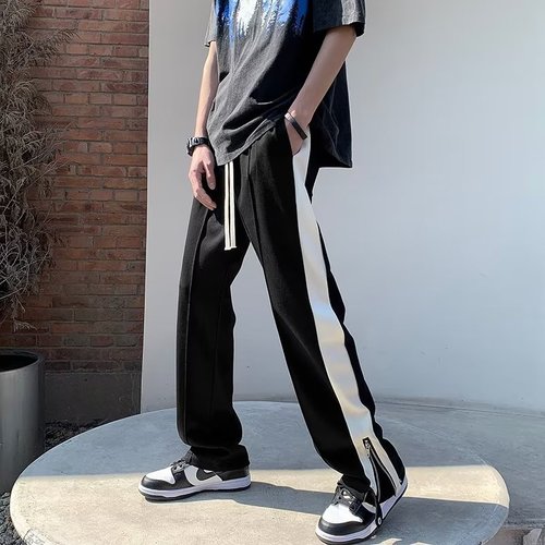 American Street Athletic Loose-Fit Elastic Waist Wide Leg Pants with Drawstring and Cut-Away Hem Men's Spring  New