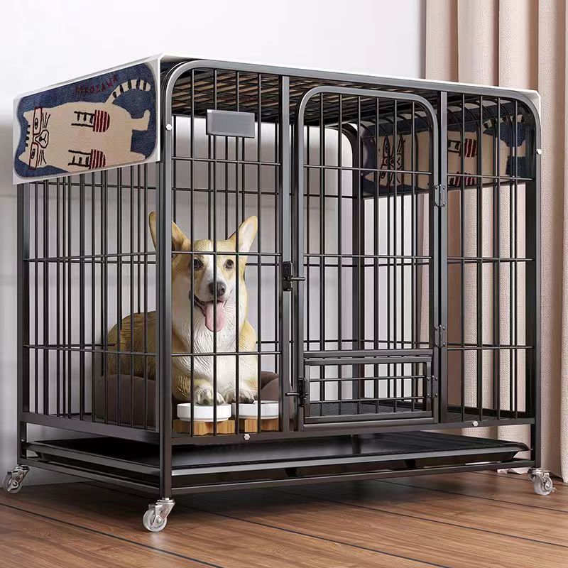 Dog cage square tube cage large dog indoor with toilet separation thickened pet cage Golden Retriever Labrador multiple household dog