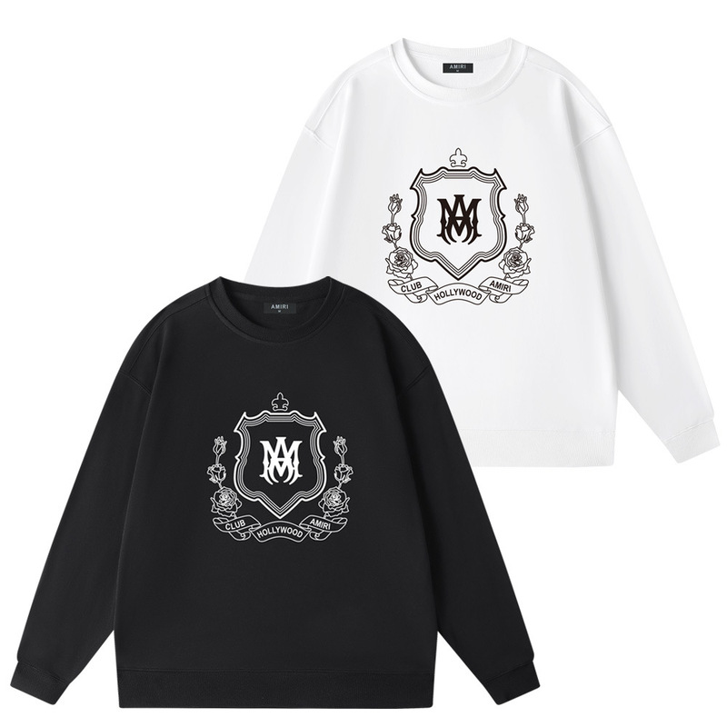 Amiri Round Neck Sweatshirt Fashionable Loose Sports Sweatshirt European and American Trendy Brand Autumn and Winter Style Men's and Women's Letter Print Men's