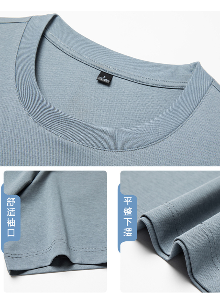 80 hombres de hombro recto, lujo ligero, alta calidad, color sólido, media manga, camiseta de manga corta, algodón de caballo, camiseta para hombres, personalización de verano