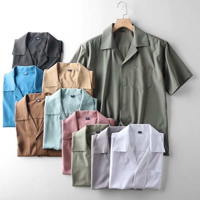 Кубинский дизайн воротника! Летняя свободная Однотонная рубашка в японском стиле, крутая тонкая рубашка с коротким рукавом, модная мужская рубашка