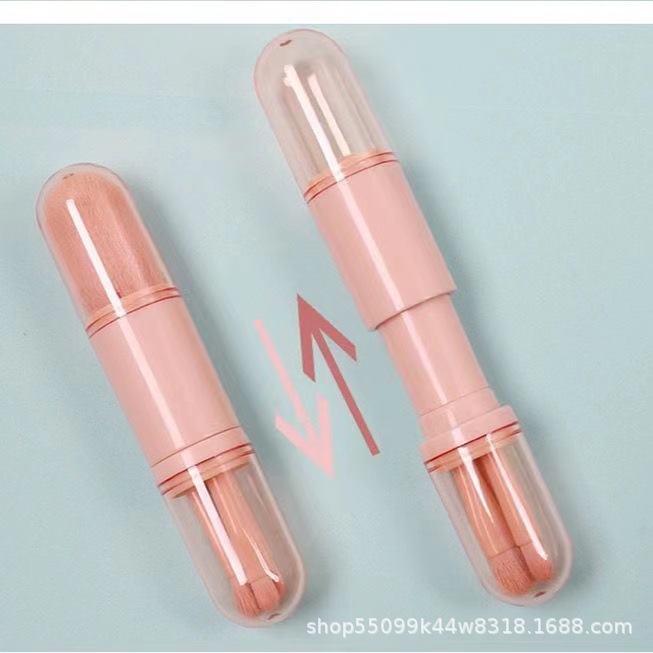 Cepillo de rubor portátil 4-en-1 viaje pequeño conjunto maquillaje sombra de ojos cepillo de maquillaje de viaje portátil ultra-pequeño conjunto de tres piezas