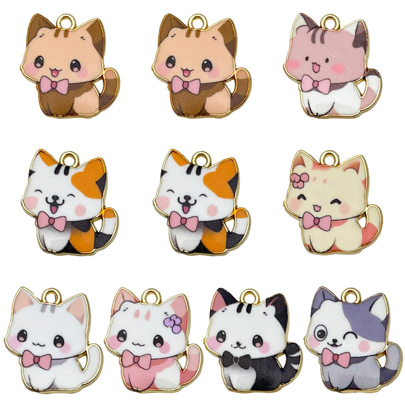 Cross-Border DIY Jewelry Accessories Cartoon Cute Animal Kitten Pendant Enamel Alloy Bracelet Charm Keychain