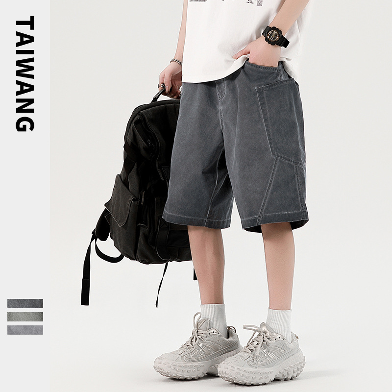Taiwang Men's Shorts Men's 2025 Summer New Fashion Brand Multi-bag Five-point Pants Men's American Loose Ice Dye Work Wear