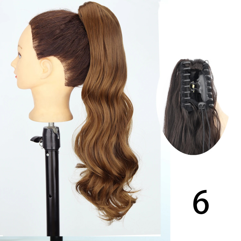 24inch ロングカーリーポニーテール高温繊維女性ビッグウェーブカーリーヘアグリップクリップポニーテールエクステンション|undefined