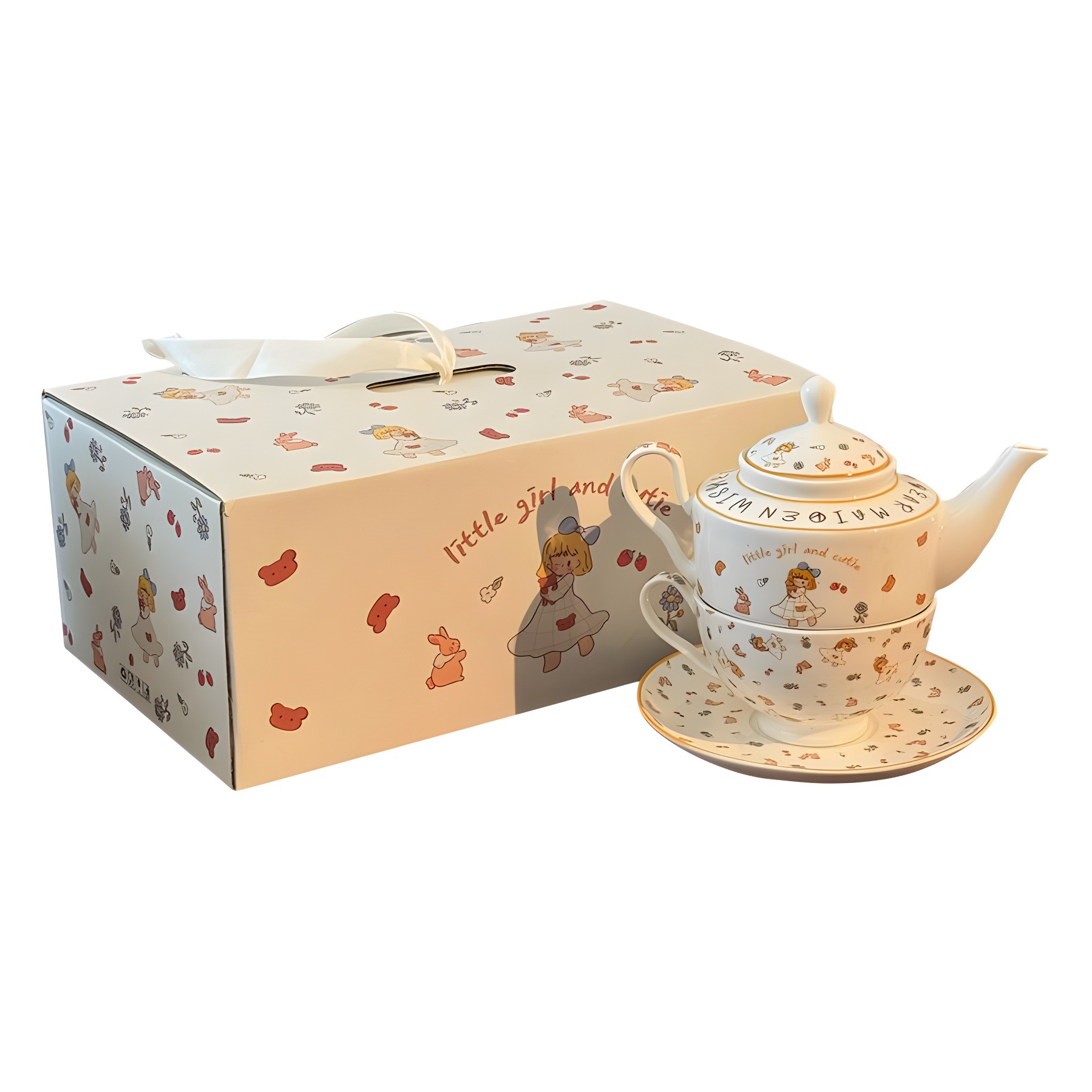 Alice tetera taza de té, plato de té de niñas, regalo de boda, regalo de casa, té de la tarde, caja de regalo