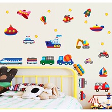 【厂家直销】AY7212 卡通交通工具 第五代 可移墙贴 PVC透明膜
