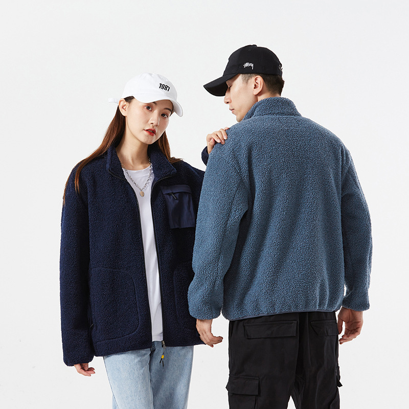 Teddy velvet jacket couple autumn and winter fleece warm trendy jacket double-sided fleece-lined thickened stand collar men's jacket Teddy velvet jacket couple autumn and winter fleece warm trendy jacket double-sided fleece-lined thickened stand collar men's jacket