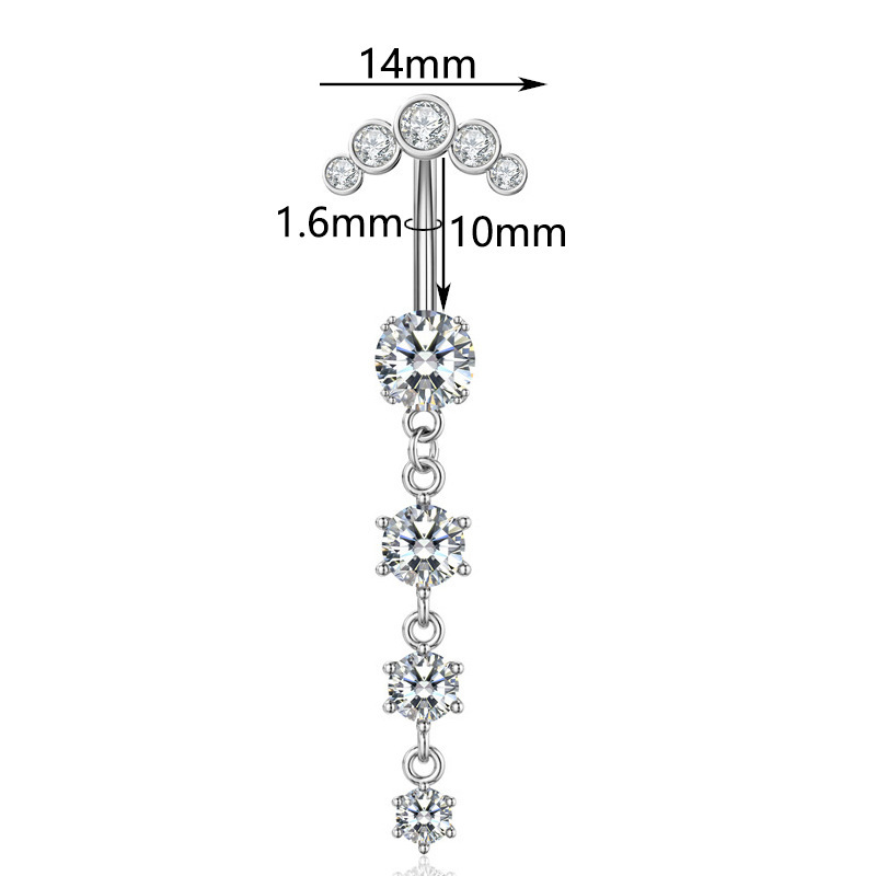 Zircon Belly Button Ring With Flower Heart And Butterfly Design_voghion.com