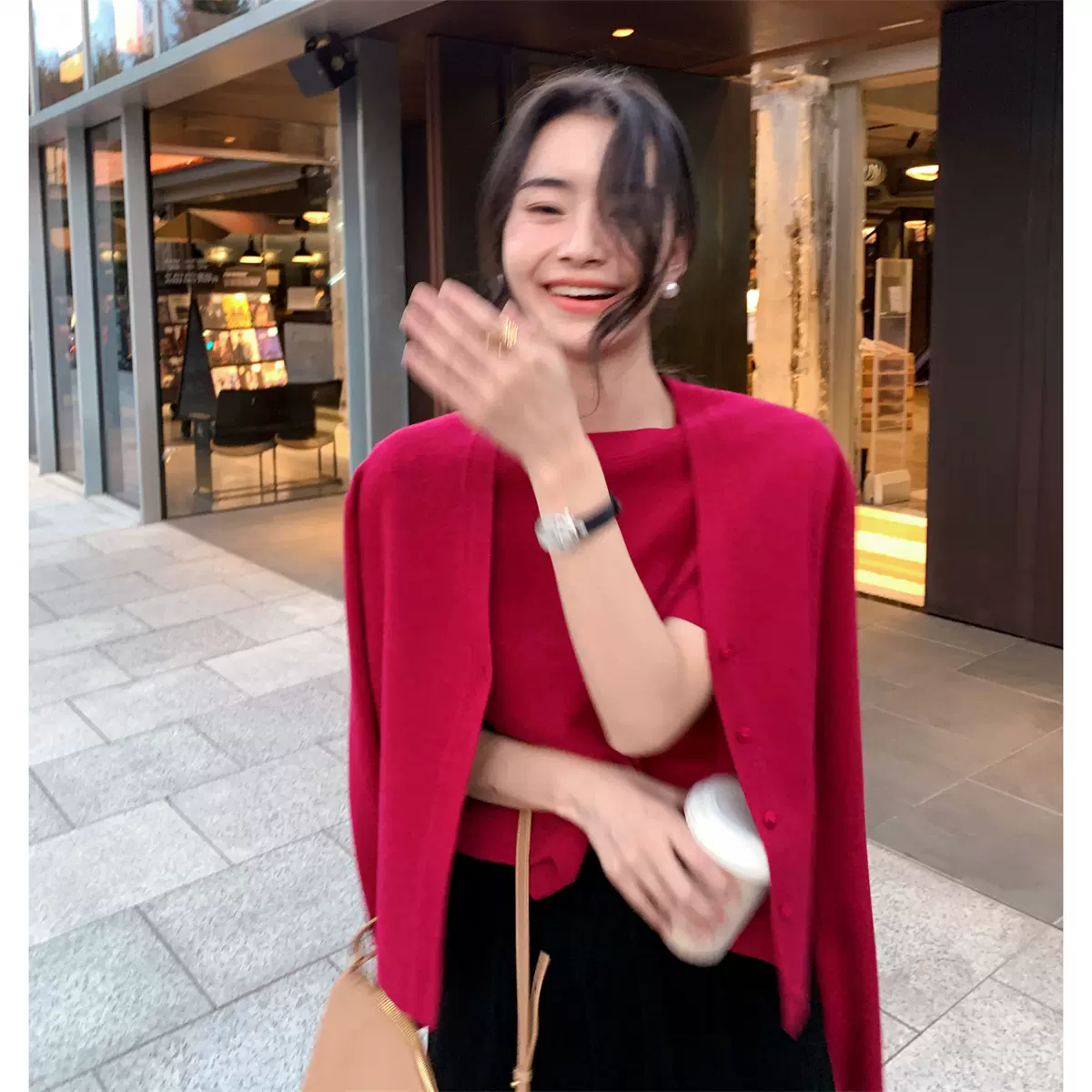 LICKYSENIOR镇店系列高克重扬子纱daily套装女针织开衫内搭两件套