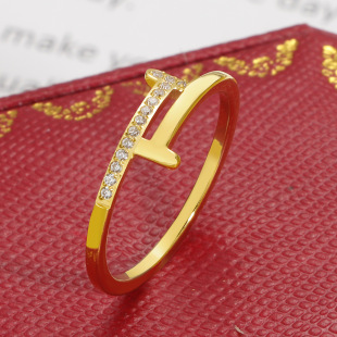 Korean-style Niche Double T Diamond Design Cross Ring Women's Titanium Steel High-grade Index Finger Ring