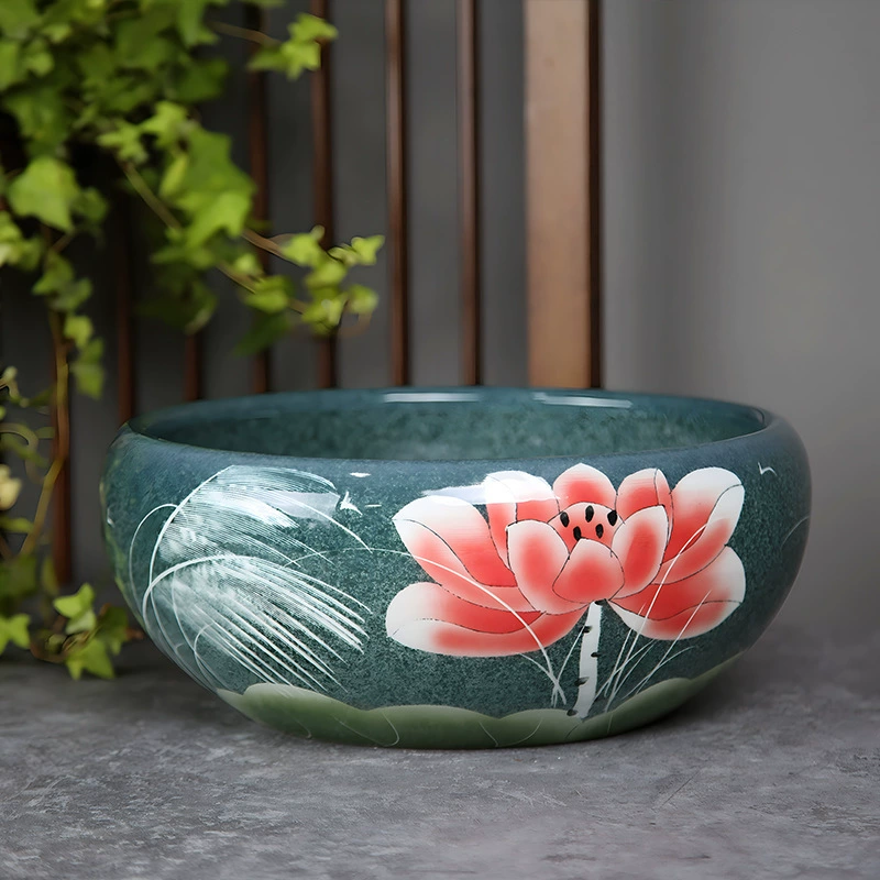 [*Деревня Jingdezhen керамика и аквариум для золотой рыбки большой контейнер, бесплатная доставка, таз для черепахи, гидропонные растения, чашка водяной лилии, водяной лотос на столешнице]