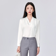 白衬衫女长袖2025秋季新款职业装气质公务员面试抗皱大码缎面衬衣