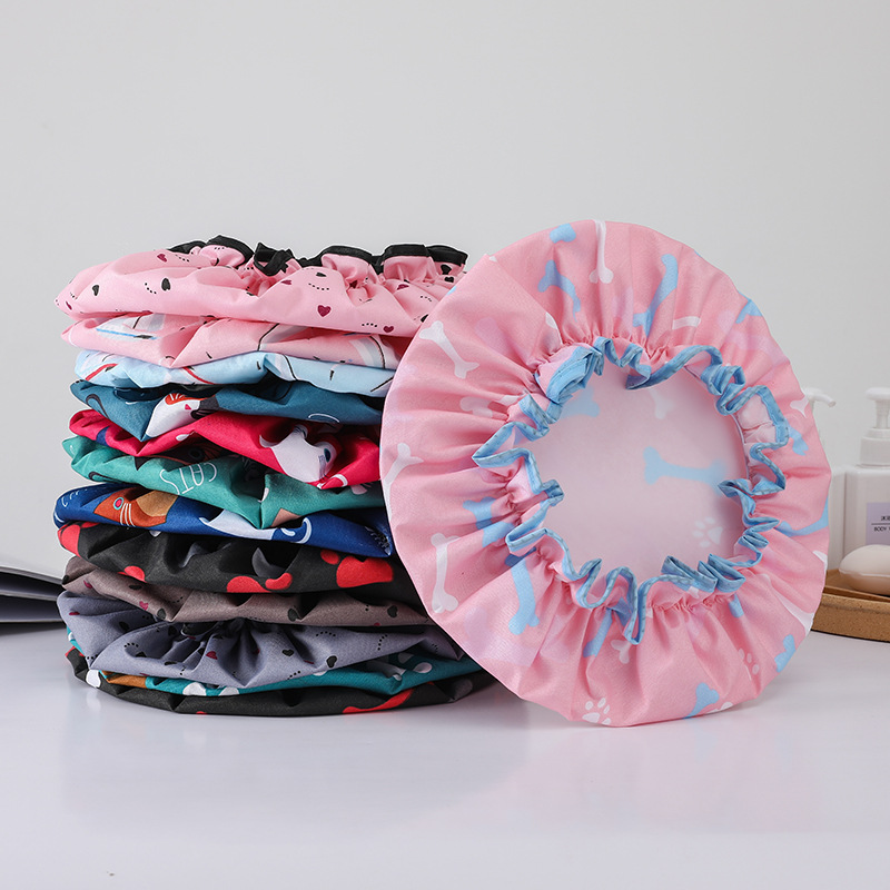 雙層浴帽防水發帽印花滌棉批發PVCPE淋浴帽洗澡沐浴女款跨境批發