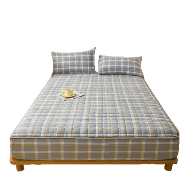 2025 nueva clase A de algodón teñido en hilo de algodón lavado funda de cama cubierta protectora de colchón grueso acolchado funda de cama de una sola pieza