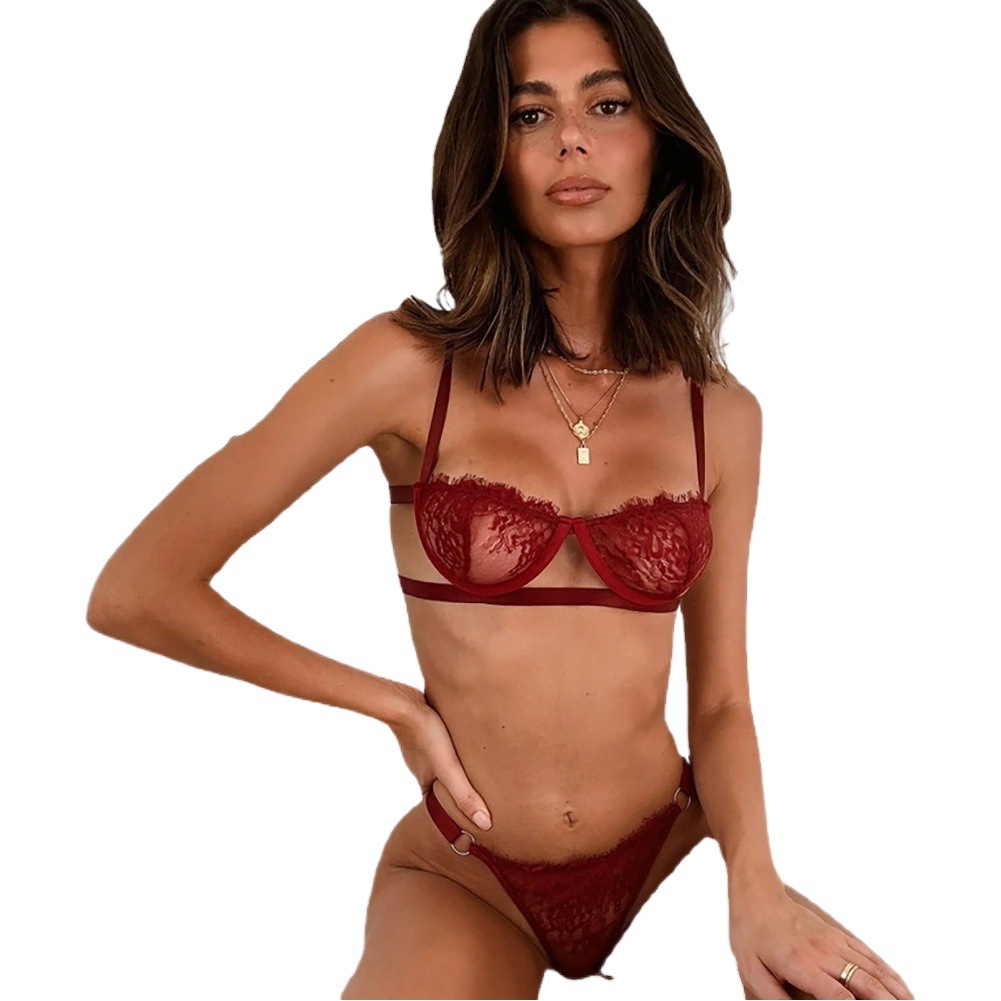 European and American Hot-Selling Sexy Underwear Steel Ring Lace Women's Sexy See-Through Underwear Suspender Three-Point Suit