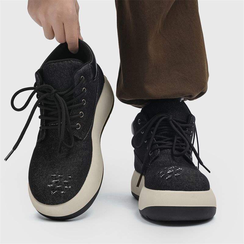 Q Version Big-Toe Martin Boots for Men, Stylish Workwear Canvas High-Top Shoes, American Denim Thick-Soled Height-Increasing Trendy Shoes