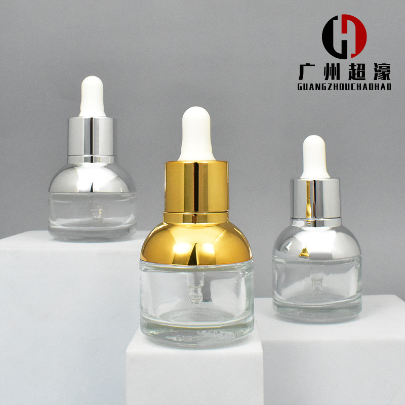 现货20ml30ml 肩套精油瓶 银色精华液瓶 金色滴管瓶 原液分装瓶