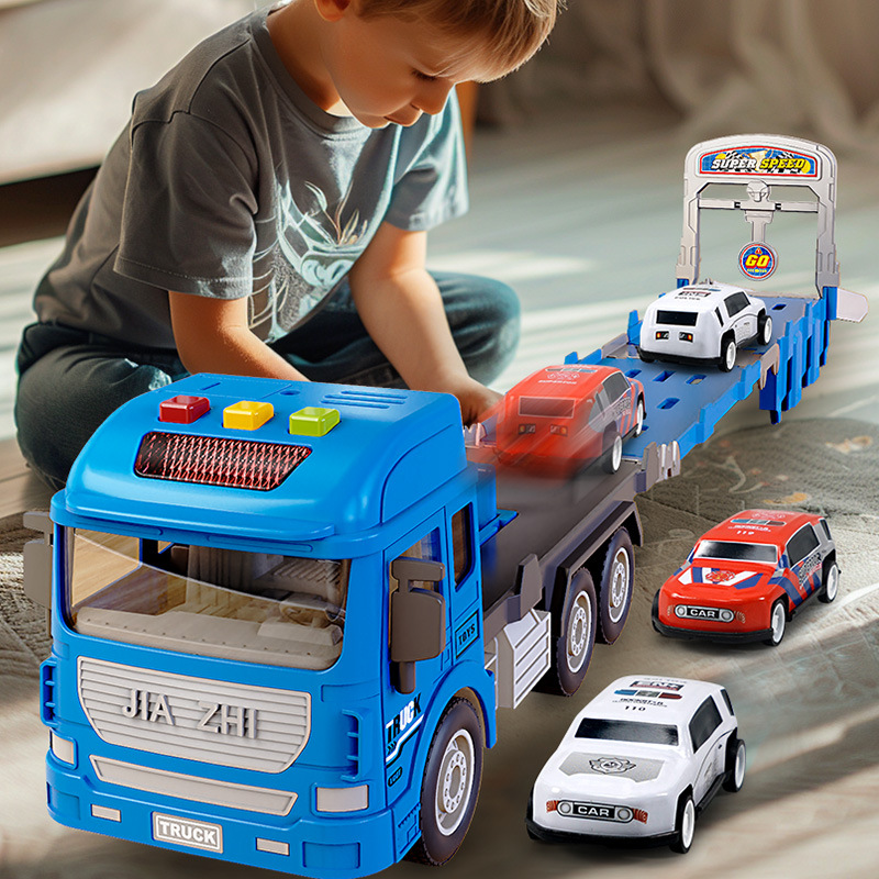 Niños de aleación de acertijo contenedor de ingeniería de deformación gran camión carril catapulta coche 6 juguetes para niños de 3 años