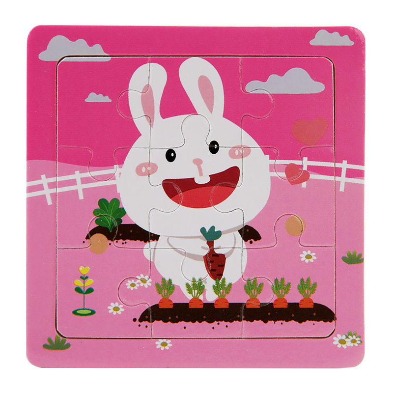 Tron de madera 9 piezas de dibujos animados animal bebé rompecabezas de madera para niños rompecabezas de juguetes de educación temprana venta caliente