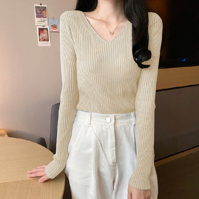 毛衣女2025秋冬新款百搭修身v领打底针织衫洋气内搭长袖紧身上衣|undefined