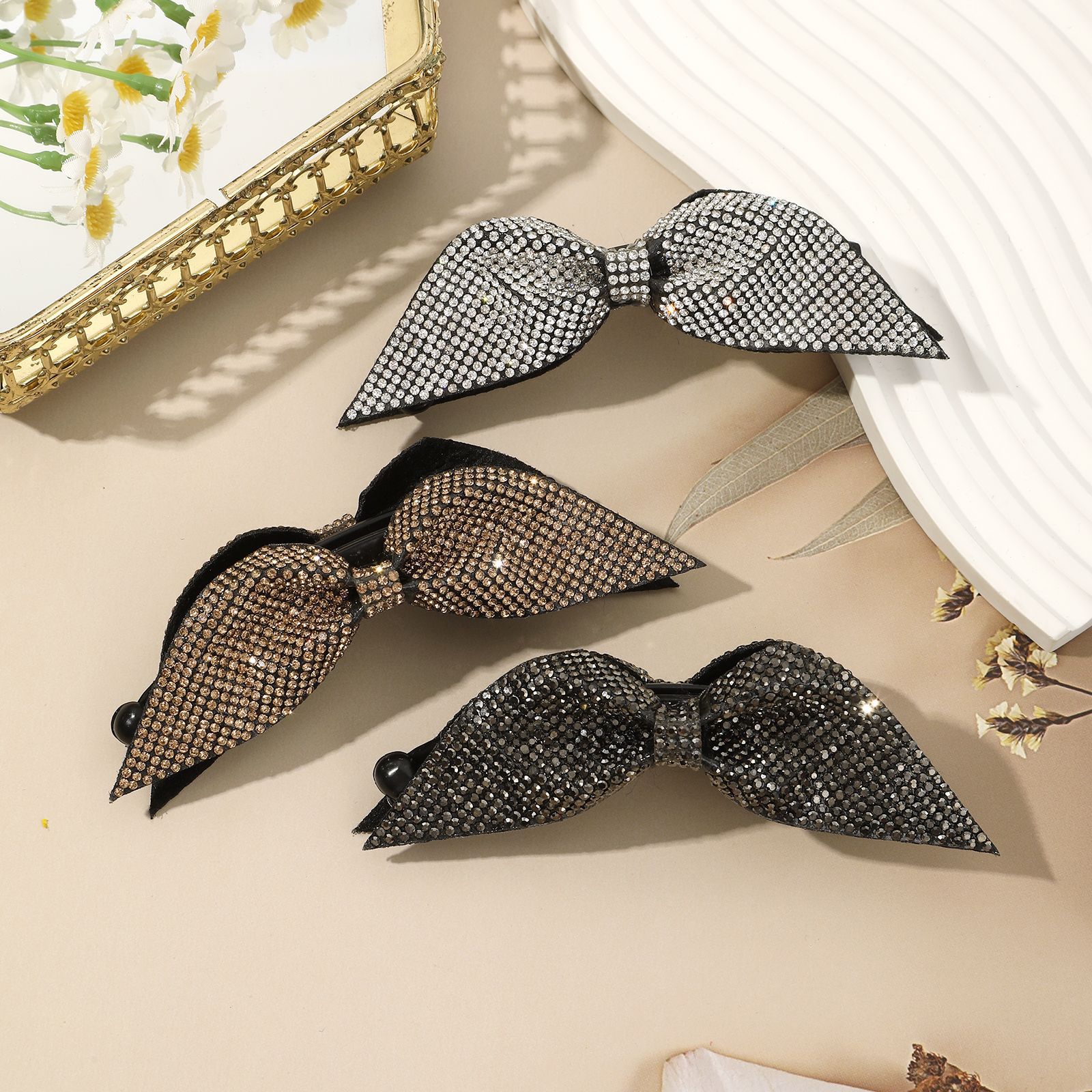 The Same High-End Rhinestone Bow Hairpin, Back of the Head Clip, Top Clip, Korean Style Spring Clip Hairpin, High-End Hair Accessory