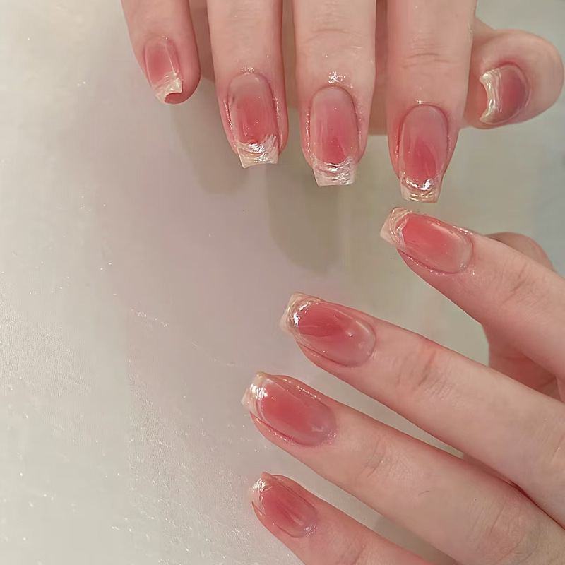 Slight tipsy blush fine flash woven French gentle girl fashion all-match 24 removable wearable nail art patch