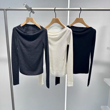 2025秋季新款女装时尚气质百搭纯色长袖一字领针织衫上衣 804008