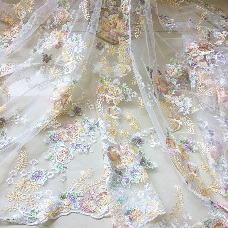 Wheat Spike Embroidered Dress, Women's Cheongsam Fabric, Children's Gauze Skirt, Lace, Lightweight Embroidery, Wedding Dress, Three-Dimensional Embroidery