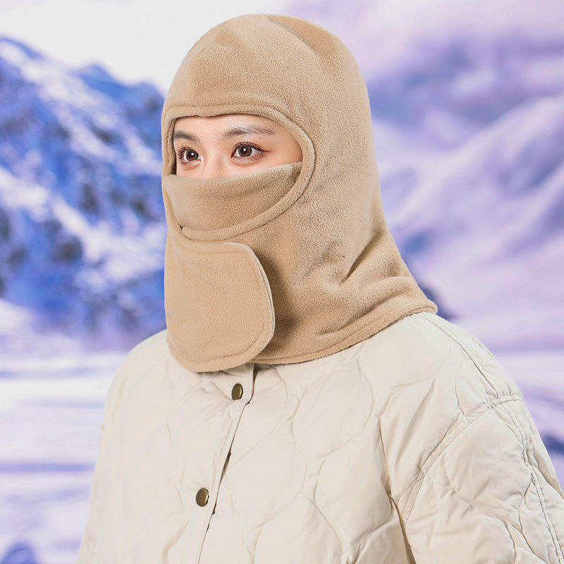户外抓绒风雪帽子女士秋冬季围脖口罩连体帽户外骑电车滑雪保暖帽|undefined
