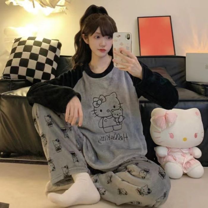 Transfronteriza mayorista otoño invierno pijama franela espesa mujer dulce dibujos animados casuales mangas largas chaqueta explosiva ropa para el hogar