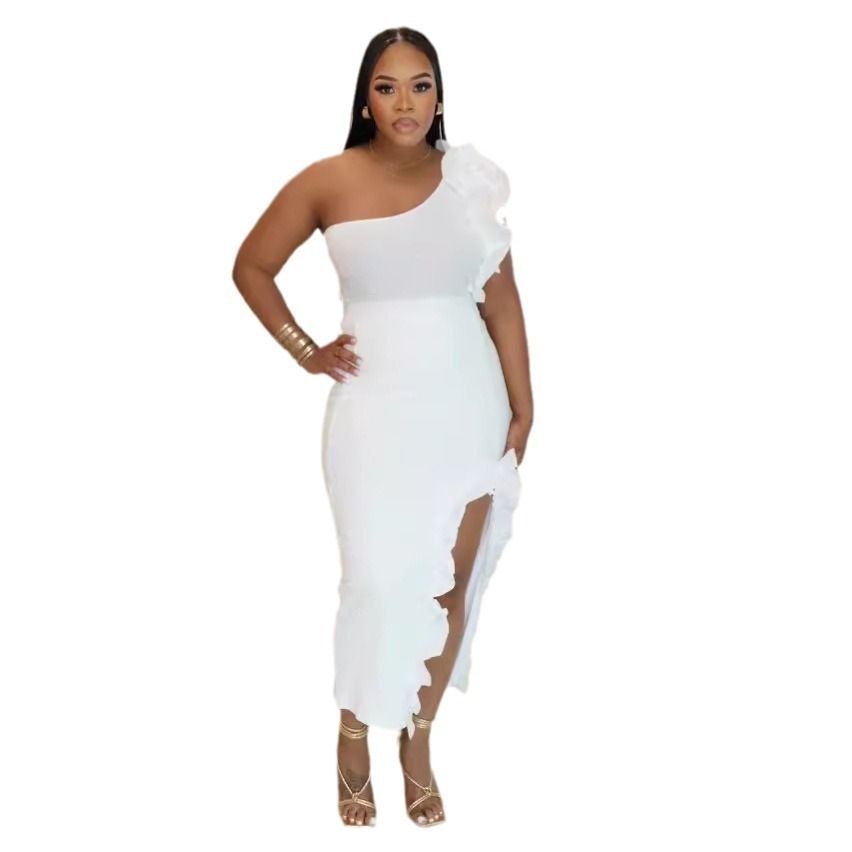 362g Weight Sleeveless Sleeve Length Polyester Fabric Type Skirt Co-ord Set Sets Type 2 Pieces Set Quantity Holiday Occasion One Shoulder Neckline Slim Fit Type Solid Color Pattern Summer Season Women's Gender Frill Design Elegant Style Holiday Women's Elegant Solid Color Polyester Frill Skirt Co-ord Set Skirt Sets 37