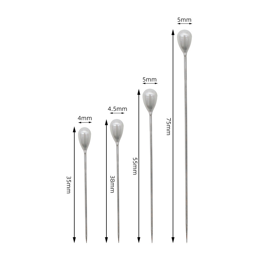 Aguja perlada blanca al por mayor gota de agua aguja perlada puntada hecha a mano 3.5/3.8/5.5/7.5cm niquelado