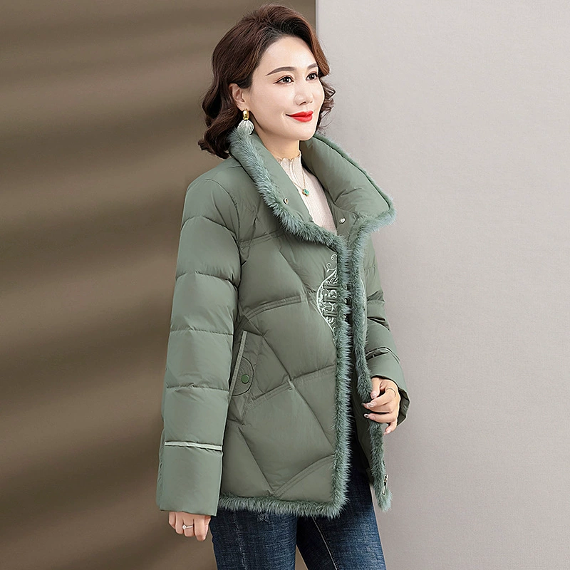 Люди среднего и пожилого возраста зимний пуховик женский 2024 новый иностранный водяной норк шерстяной воротник мама 50 лет плюс размер теплое пальто