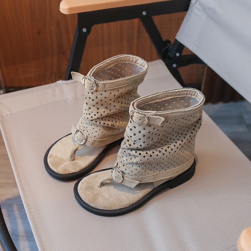Girls French Toe Sandal Boots with Buckle Strap Openwork Summer Roman Princess Style Sandals_voghion.com